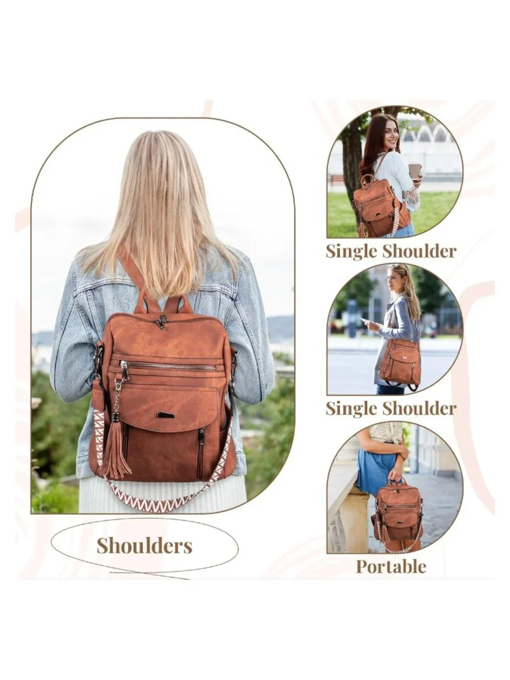 PU Leather Convertible Backpack Purse Womens Anti-Theft Travel Daypack Fits 14